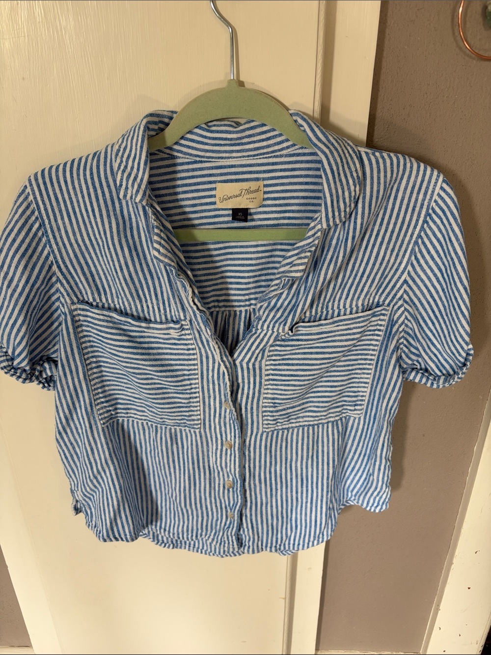 Universal Thread Blue and White Striped Button-Front Shirt